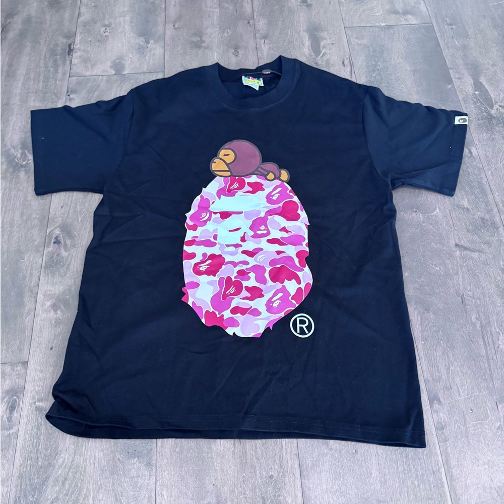 Bape Navy Blue Shirt with Pink and Purple Graphic